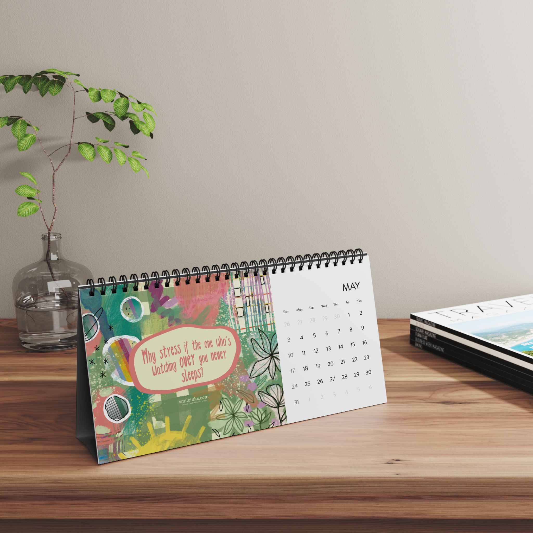 abstract floral 2026 desktop calendar | spiral grid planner abstract floral 2026 desktop calendar | spiral grid planner