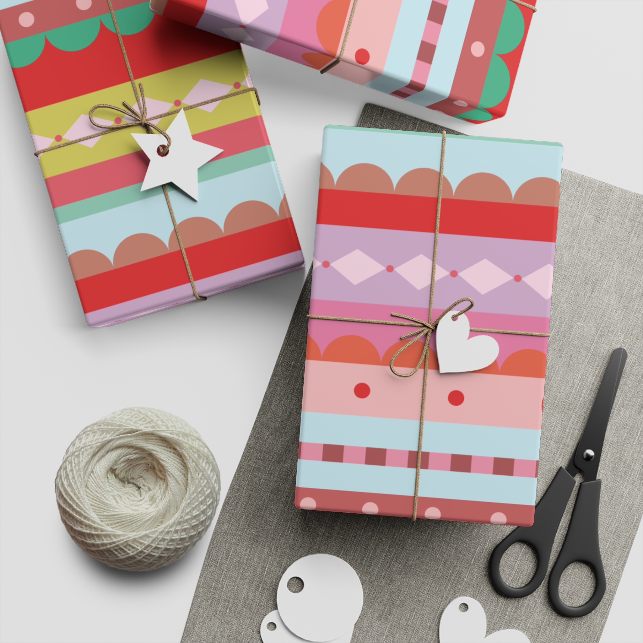 striped festive gift wrap sheet — colorful scallop & diamond pattern striped festive gift wrap sheet — colorful scallop & diamond pattern