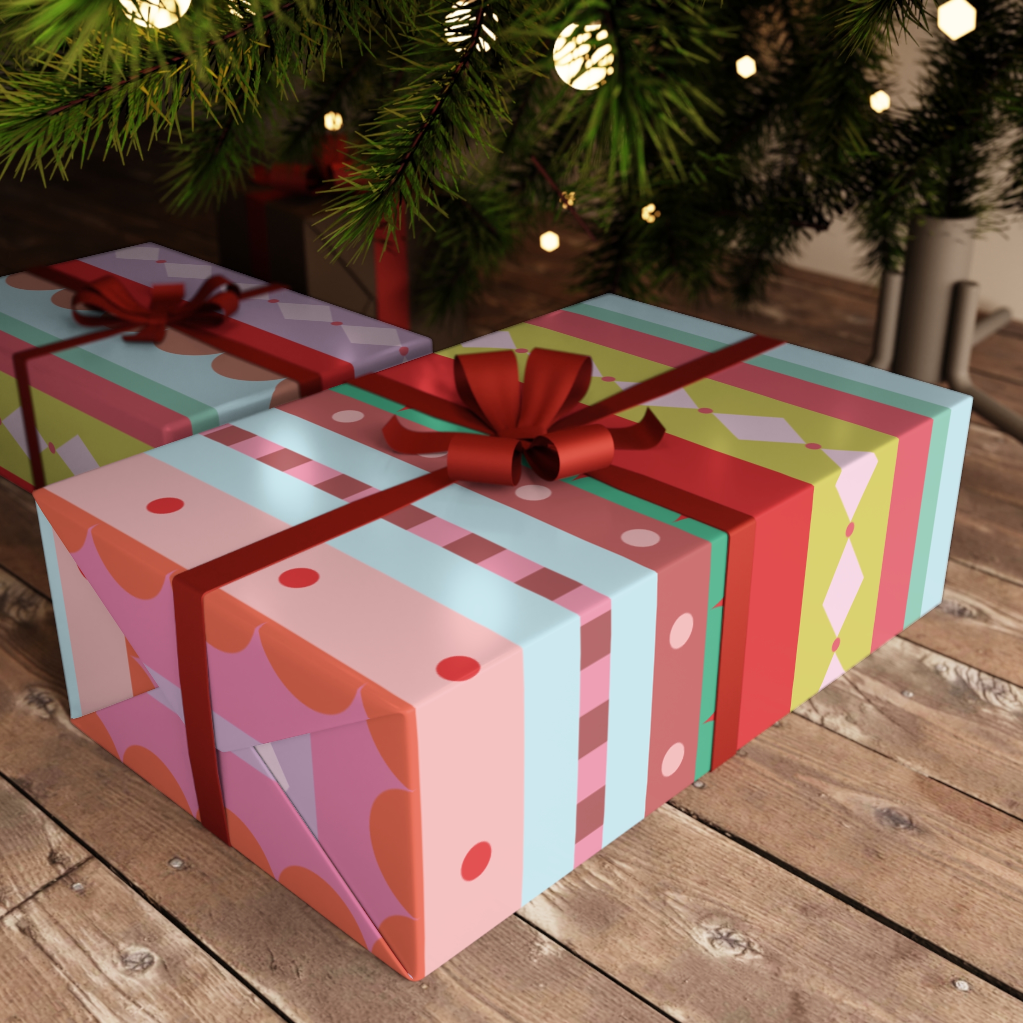 striped festive gift wrap sheet — colorful scallop & diamond pattern striped festive gift wrap sheet — colorful scallop & diamond pattern